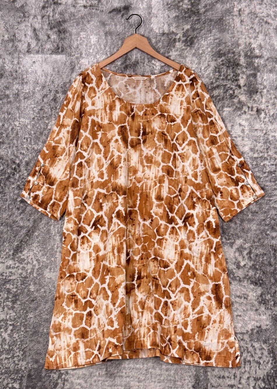 Soft Surroundings Dress XL Womens Animal Print 3/4 Sleeve Resort Cover Up
